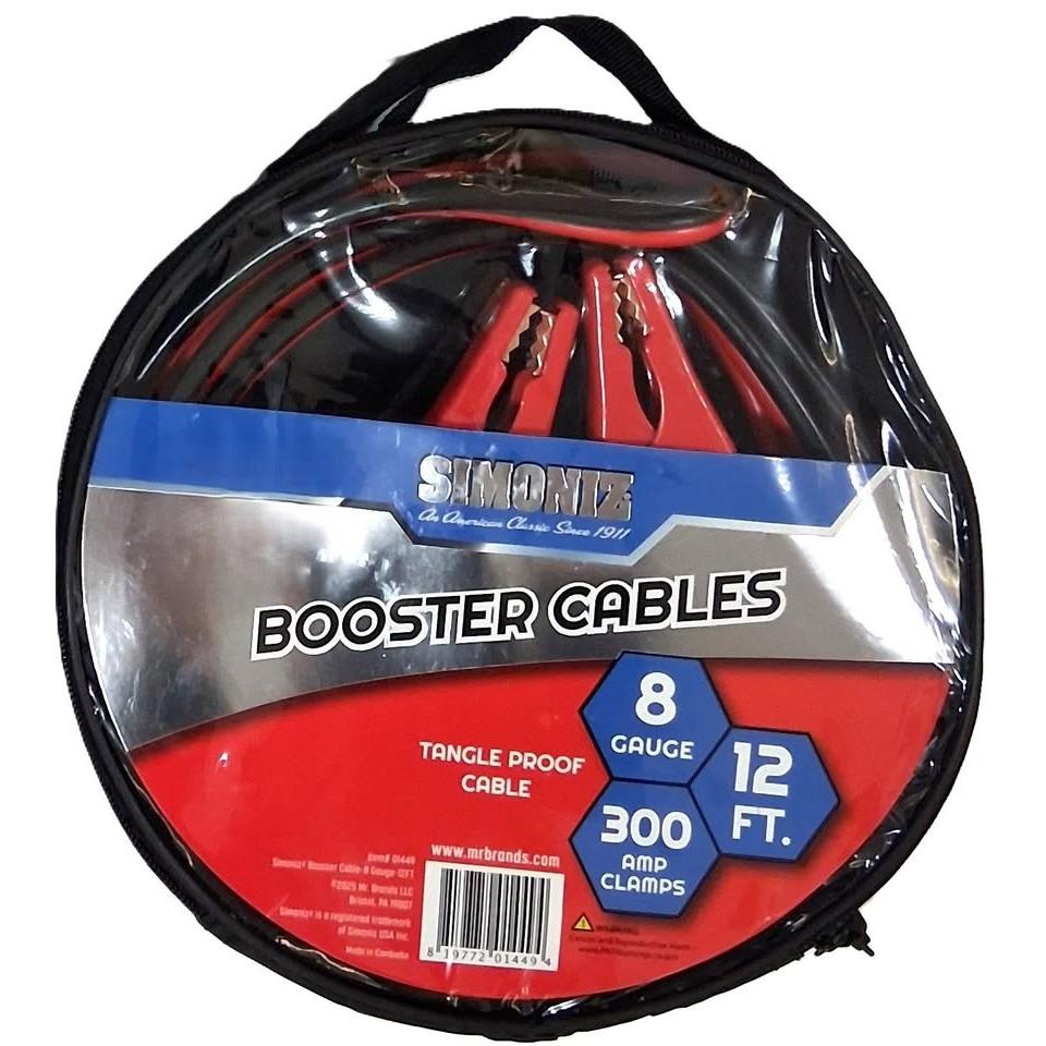Simoniz Cables de Arranque 8 AWG 12 ft 300 Amp — Tangle-Proof con Bolsa