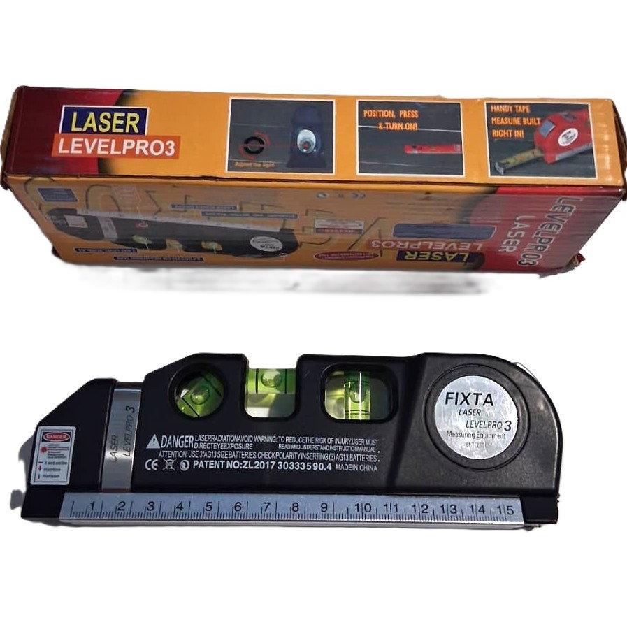 Fixta LevelPro3 Laser Level – 3-in-1 Level, Laser & 8 ft Tape Measure