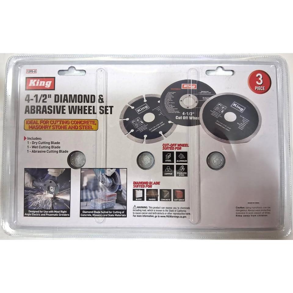 Set 3 Discos King 4-1/2" Diamante y Abrasivo – Corte Seco + Húmedo + Cut-Off | Concreto, Mampostería y Acero | 13,200 RPM