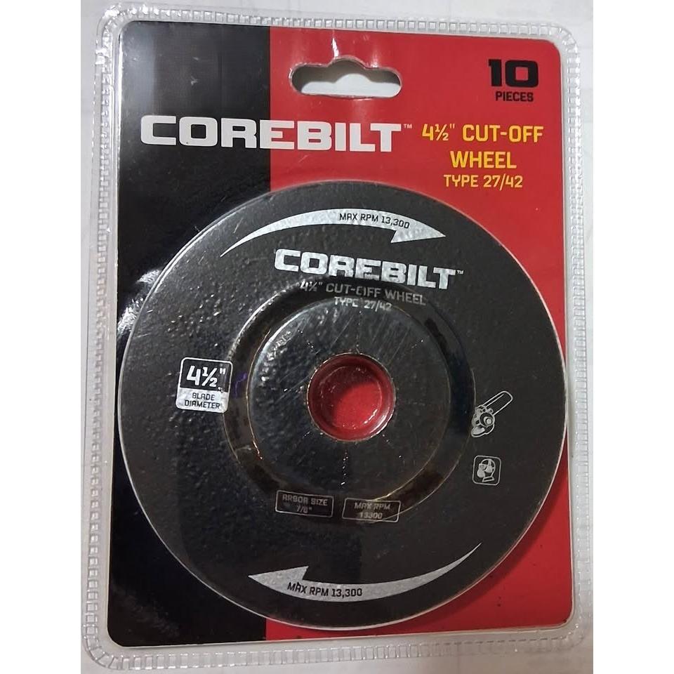 Discos de Corte 4-1/2" Corebilt – Pack 10 Piezas | Tipo 27/42 | Óxido de Aluminio | 1/16" x 7/8" | 13,300 RPM