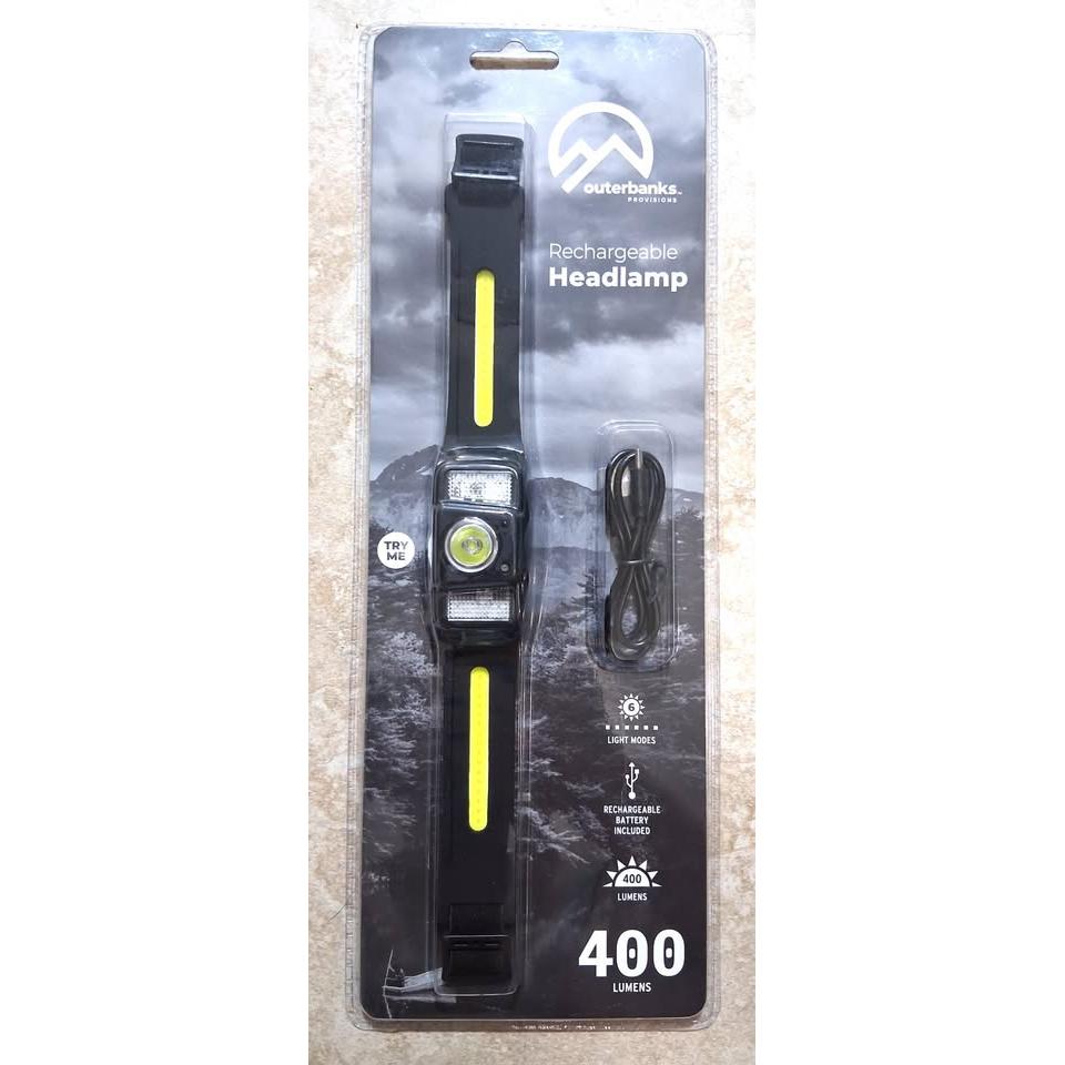 Outerbanks Provisions Lampara de Cabeza Recargable 400 Lumens 6 Modos LED COB Motion Sensor USB-C