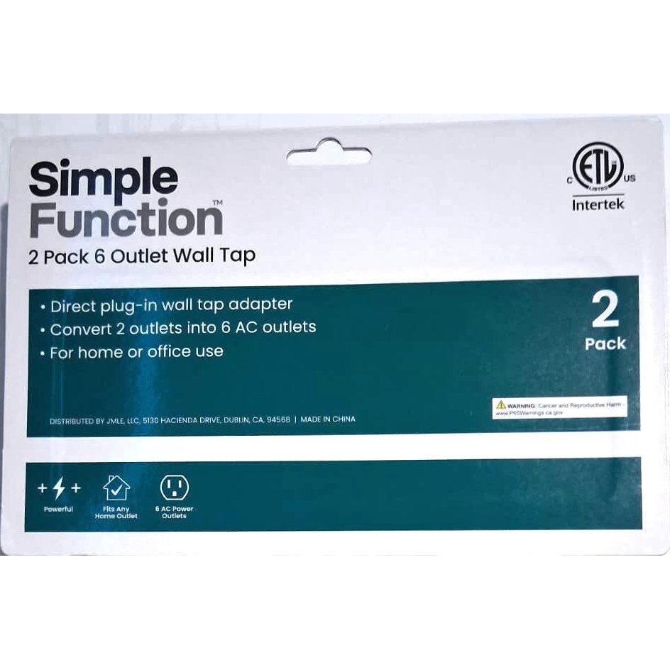 Simple Function 6-Outlet Wall Tap – 2 Pack, Direct Plug-In Adapter