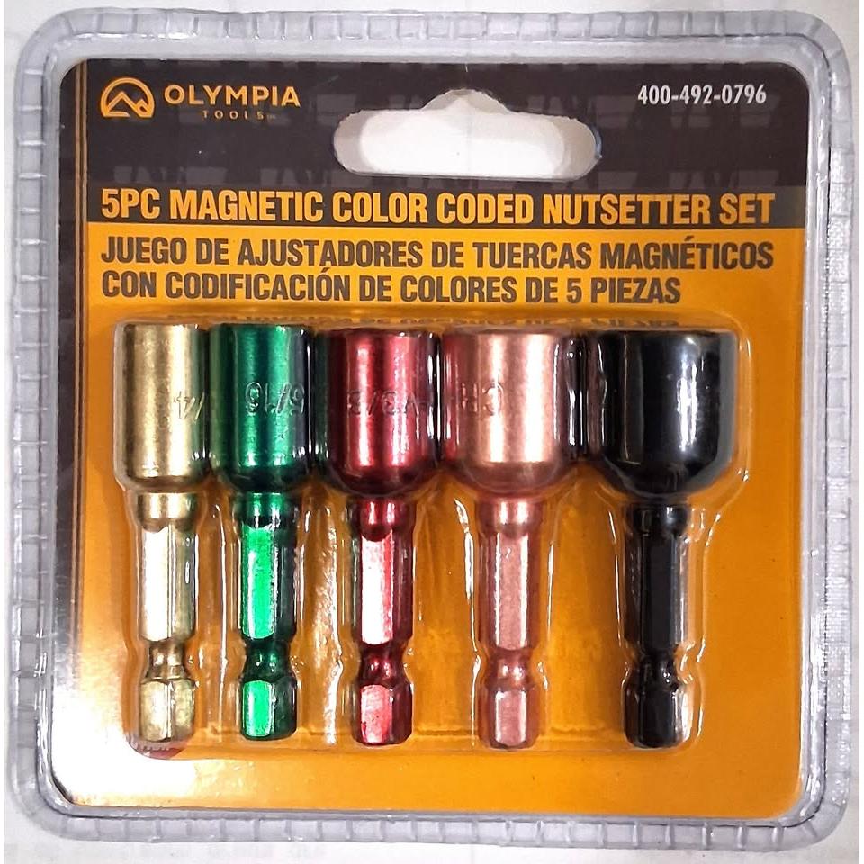 OLYMPIA TOOLS Set 5 Nutsetters Magnéticos SAE Codificación por Colores 1/4" a 1/2"