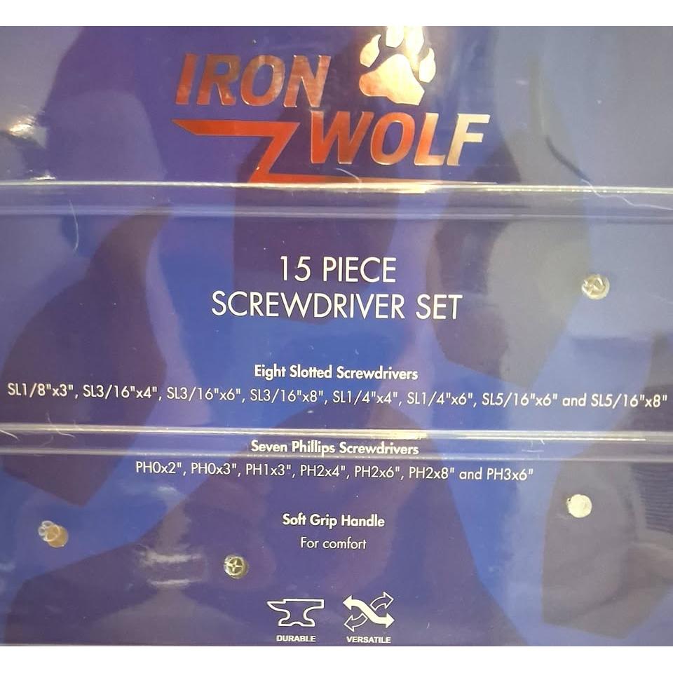 Set de Destornilladores 15 Piezas Iron Wolf – Phillips y Planos | Mango Soft Grip