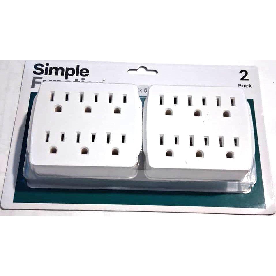 Simple Function 6-Outlet Wall Tap – 2 Pack, Direct Plug-In Adapter