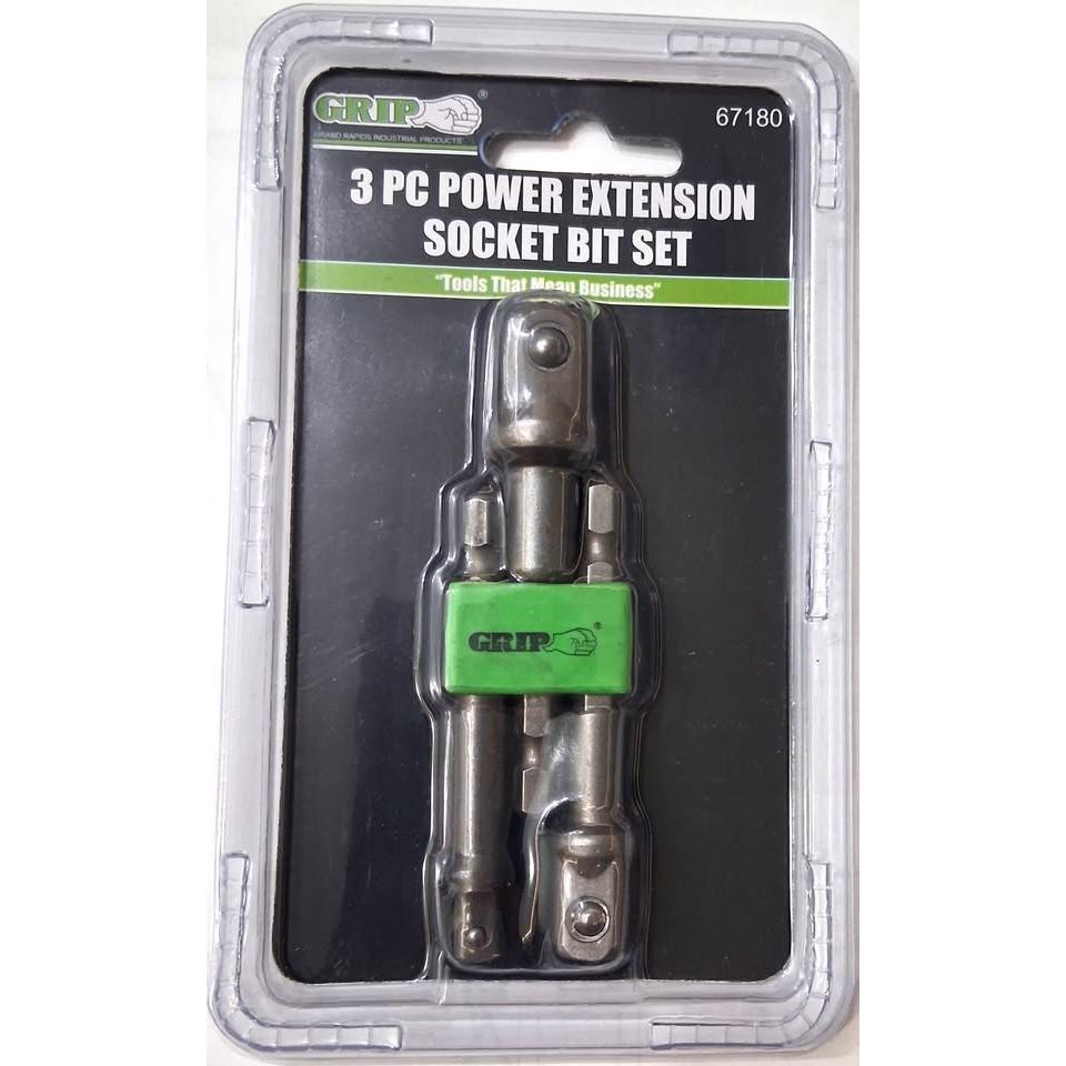 GRIP Set 3 Adaptadores de Extensión para Dados 1/4" 3/8" 1/2" Power Socket Bit