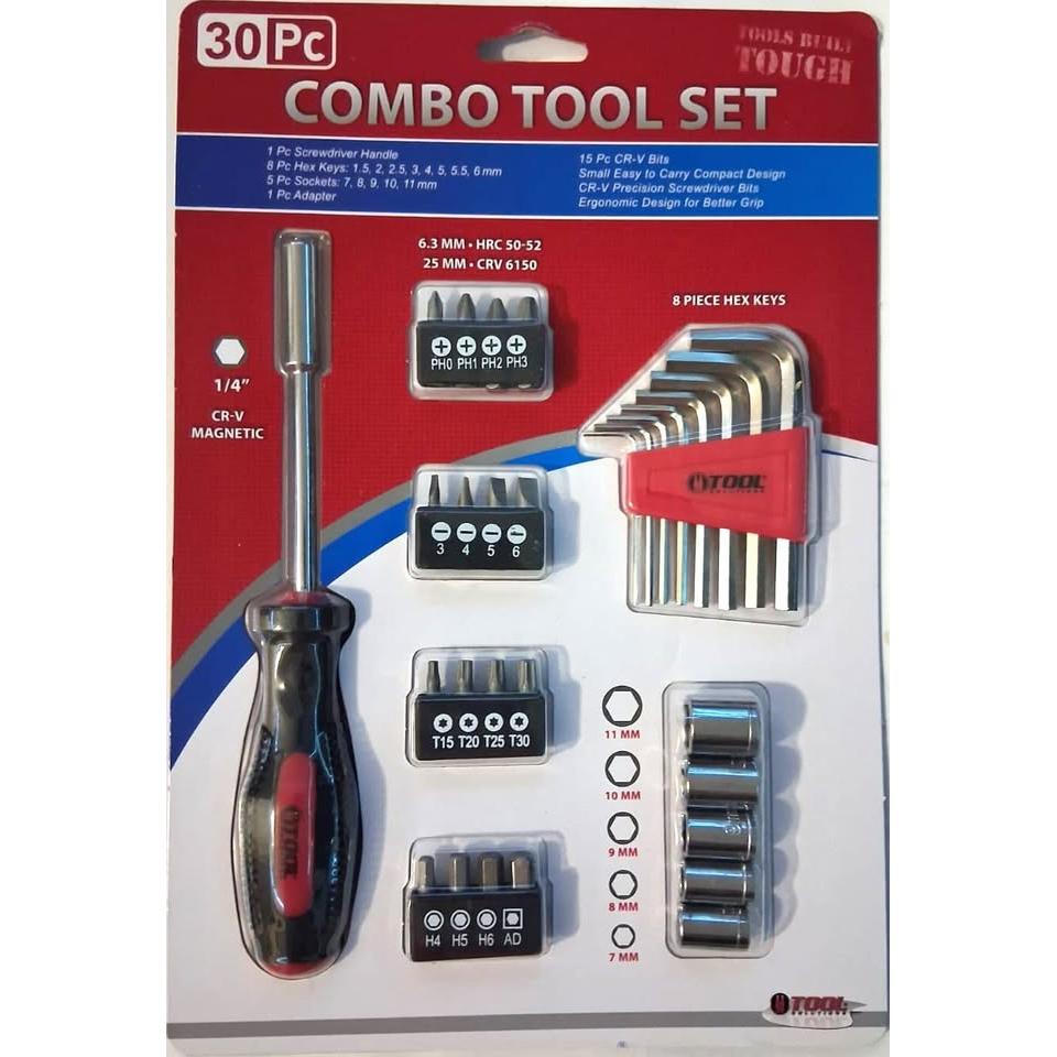 TOOL SOLUTIONS 30 PC Combo Tool Set Destornillador Llaves Allen Dados Puntas Cr-V Métrico