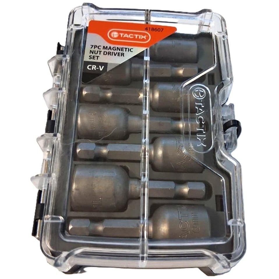 TACTIX Set 7 Nut Drivers Magnéticos Cr-V Métrico 6mm a 13mm Estuche Compacto 418607