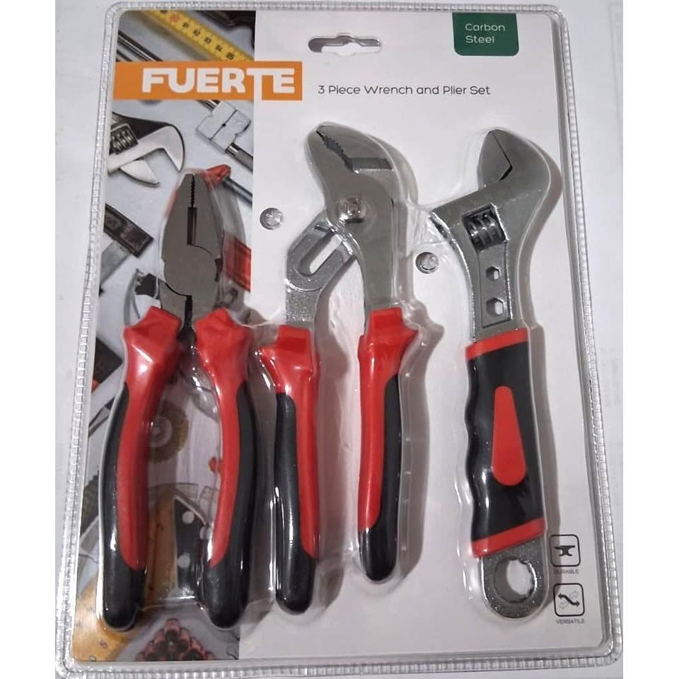 FUERTE Wrench and Plier Set – 3 Pieces (Carbon Steel)