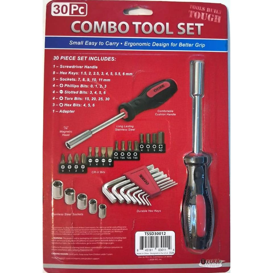 TOOL SOLUTIONS 30 PC Combo Tool Set Destornillador Llaves Allen Dados Puntas Cr-V Métrico
