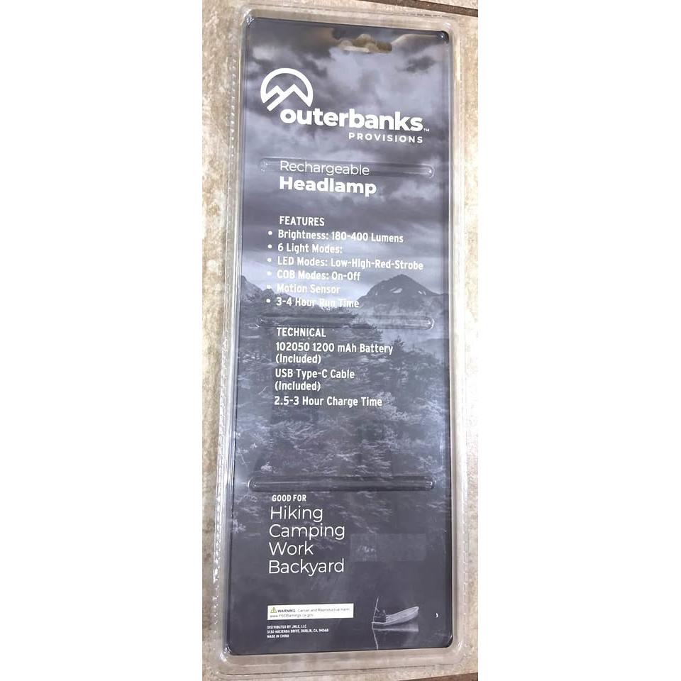Outerbanks Provisions Lampara de Cabeza Recargable 400 Lumens 6 Modos LED COB Motion Sensor USB-C