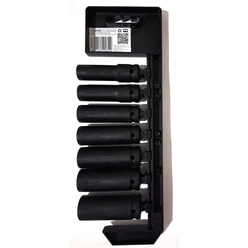 TACTIX Set 7 Dados Largos de Impacto 1/2" Drive SAE Cr-V 6PT Black Finish