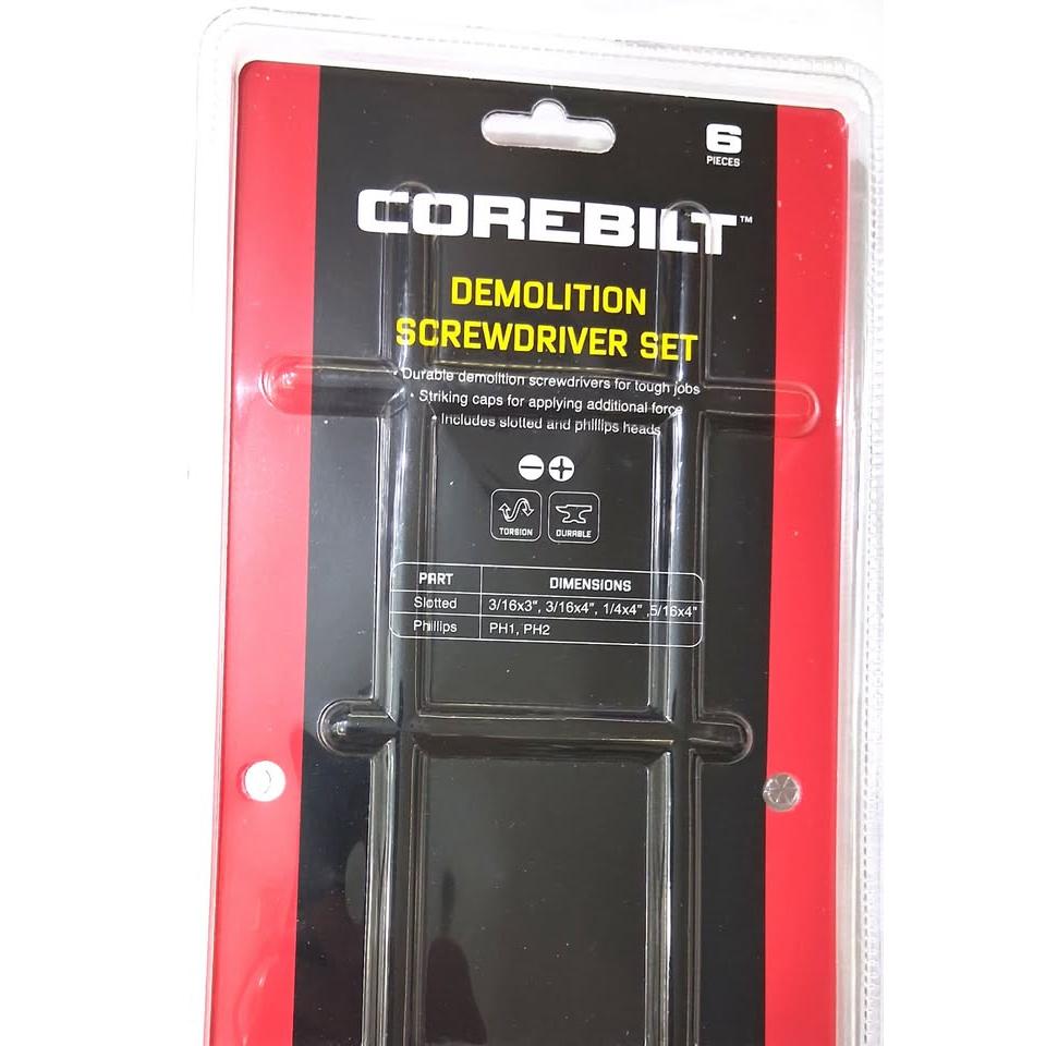 CoreBilt Demolition Screwdriver Set – 6 Pieces (Torsion, Striking Cap)