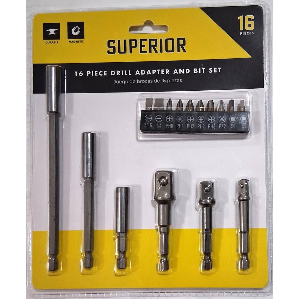 SUPERIOR 16 Piezas Drill Adapter and Bit Set Magnético Socket Adapters Portapuntas