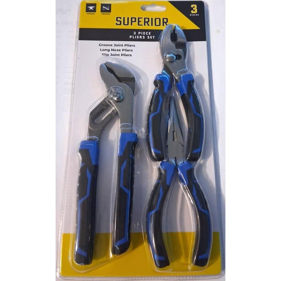 Superior 3-Piece Pliers Set – Groove Joint, Long Nose & Slip Joint