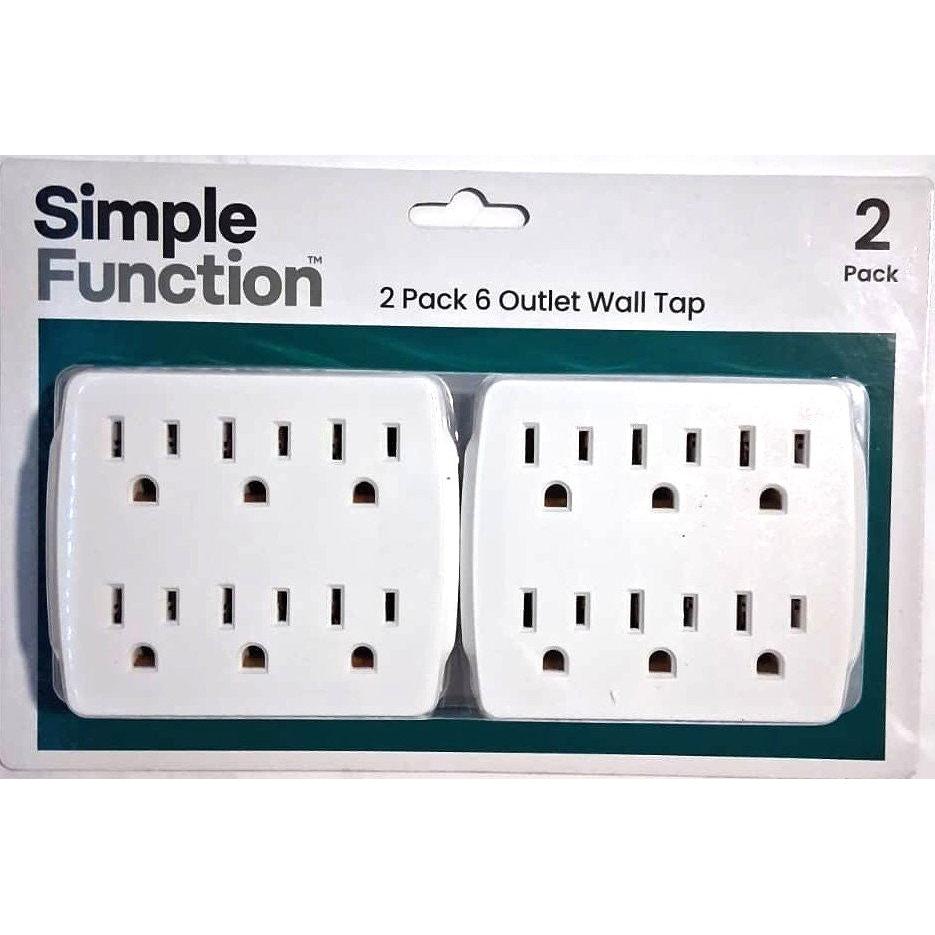 Simple Function 6-Outlet Wall Tap – 2 Pack, Direct Plug-In Adapter