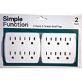 Simple Function 6-Outlet Wall Tap – 2 Pack, Direct Plug-In Adapter