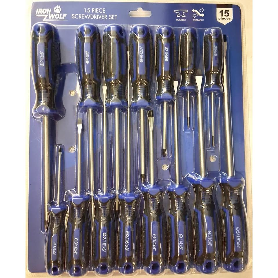 Set de Destornilladores 15 Piezas Iron Wolf – Phillips y Planos | Mango Soft Grip
