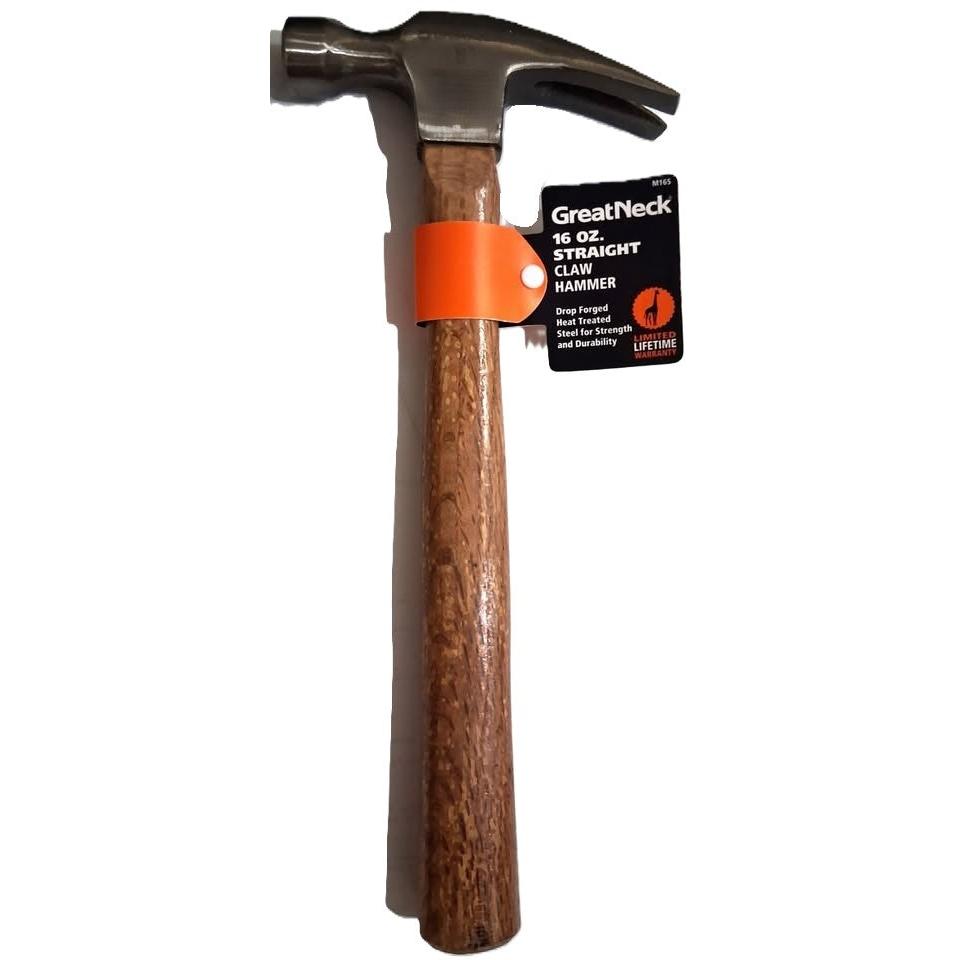 GreatNeck 16 oz Straight Claw Hammer – Drop-Forged, Hardwood Handle (M16S)