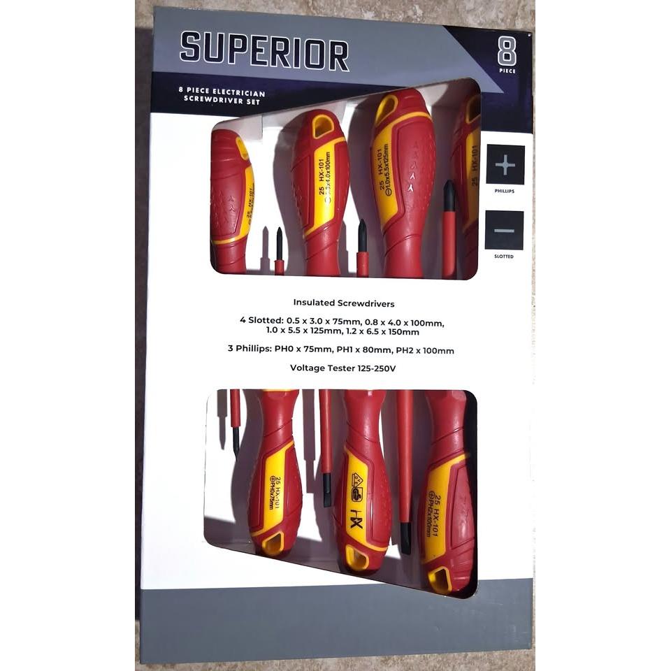 Superior 8-Piece Electrician Insulated Screwdriver Set