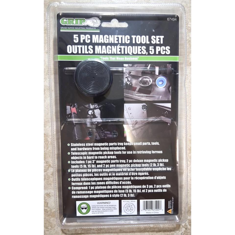 GRIP Juego Herramientas Magnéticas 5 Piezas Verde — Pick Up Tools 2-15 lbs + Bandeja Inox 3"