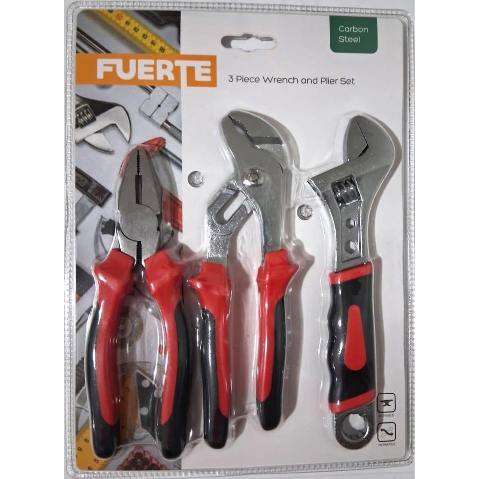 FUERTE Wrench and Plier Set – 3 Pieces (Carbon Steel)