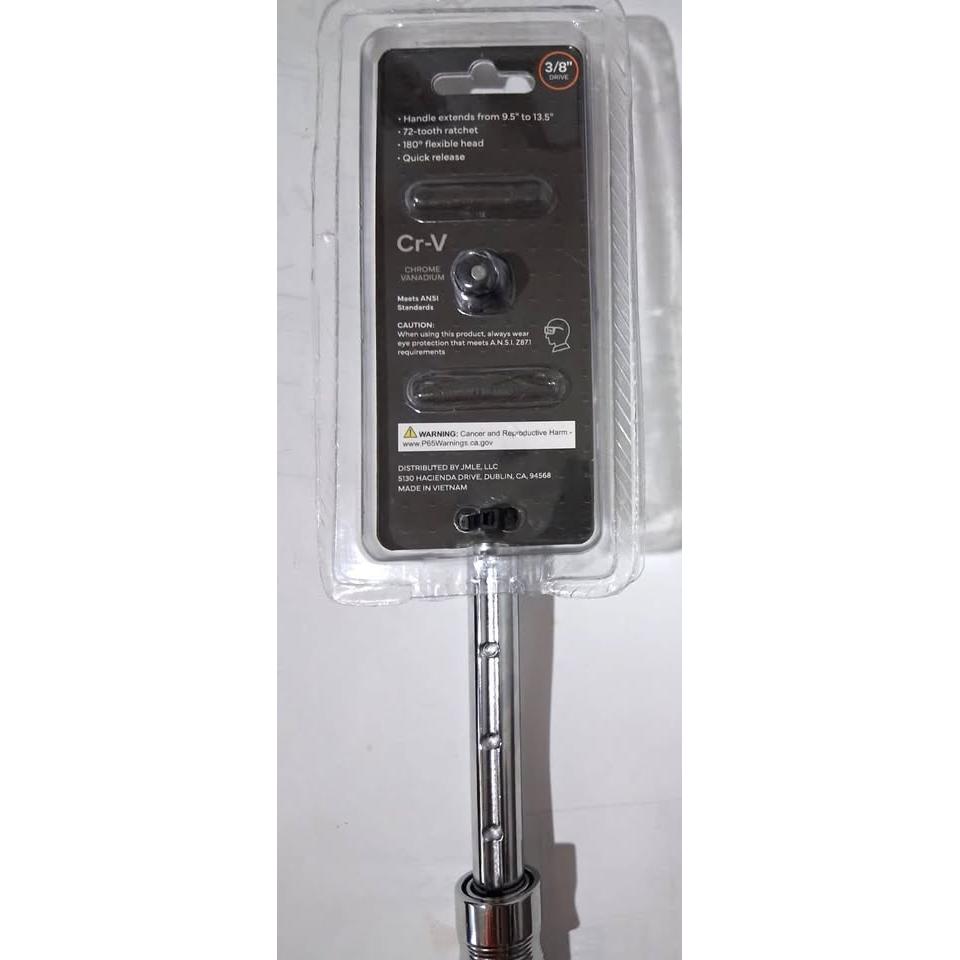 Carraca Extensible Cabeza Flexible 3/8" Iron Mark – Cr-V | 72 Dientes | 9.5"-13.5" | 180° Flex Head | Quick Release | Meets ANSI Standards