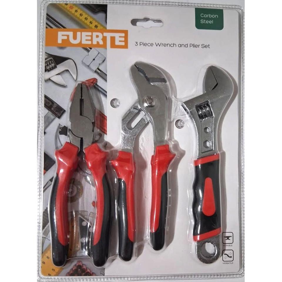 FUERTE Wrench and Plier Set – 3 Pieces (Carbon Steel)