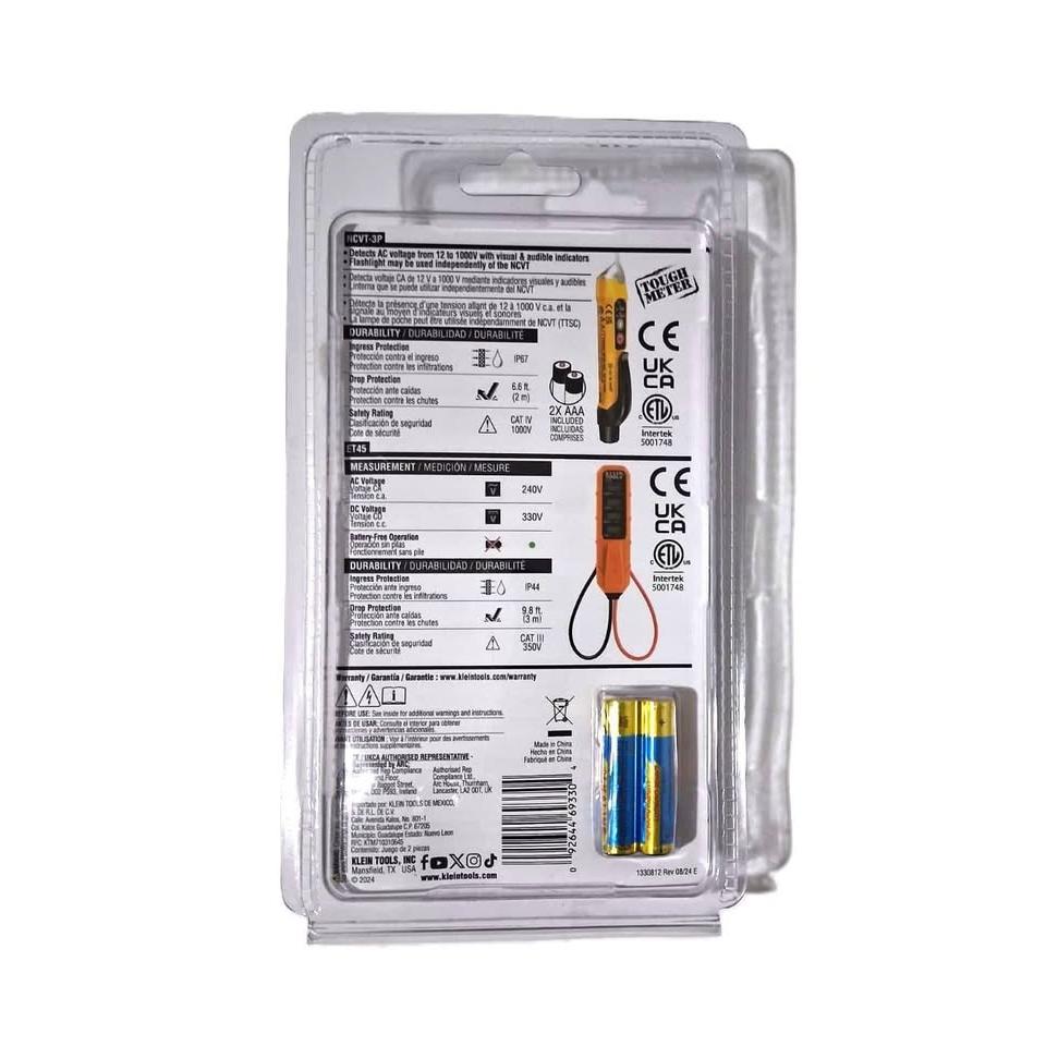 Klein Tools Electrical Test Kit – NCVT-3P Voltage Tester + ET45 Dual-Range (NCVT-3PKIT)
