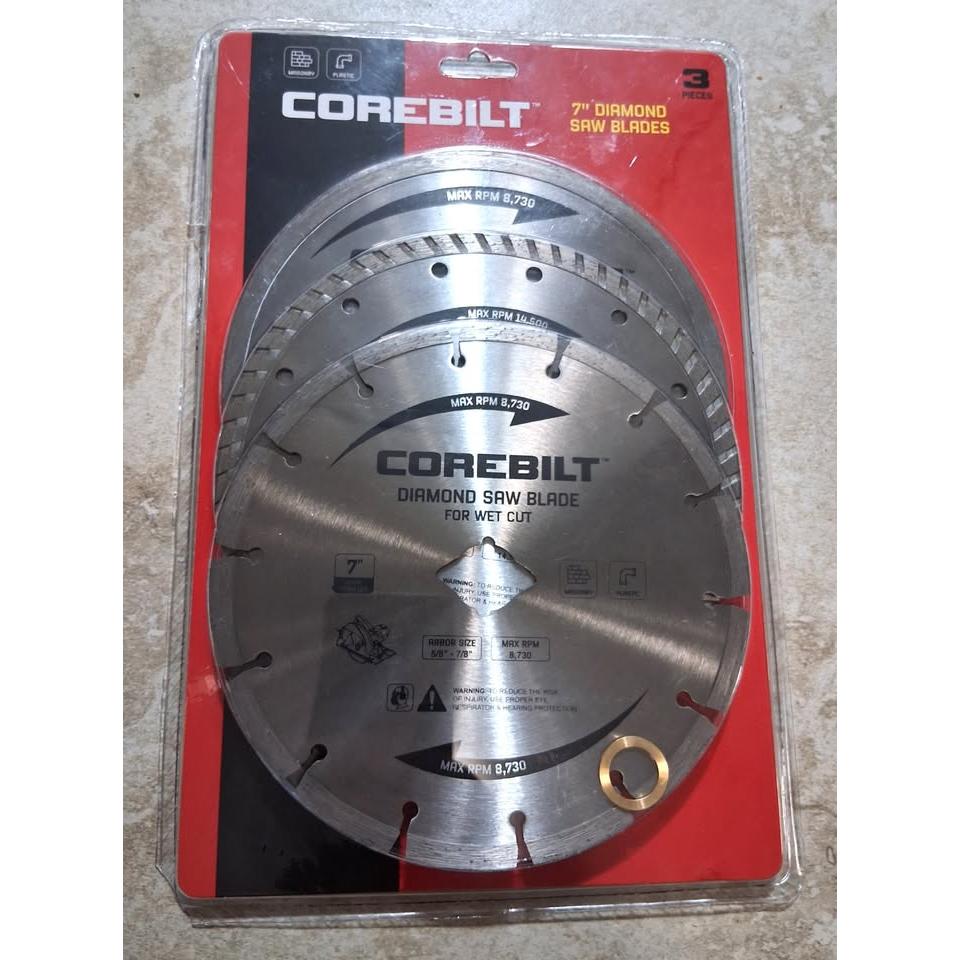 Discos de Corte Diamante 7" Corebilt – Pack 3 Piezas | Segmentado + Turbo + Continuo | Corte Húmedo y Seco