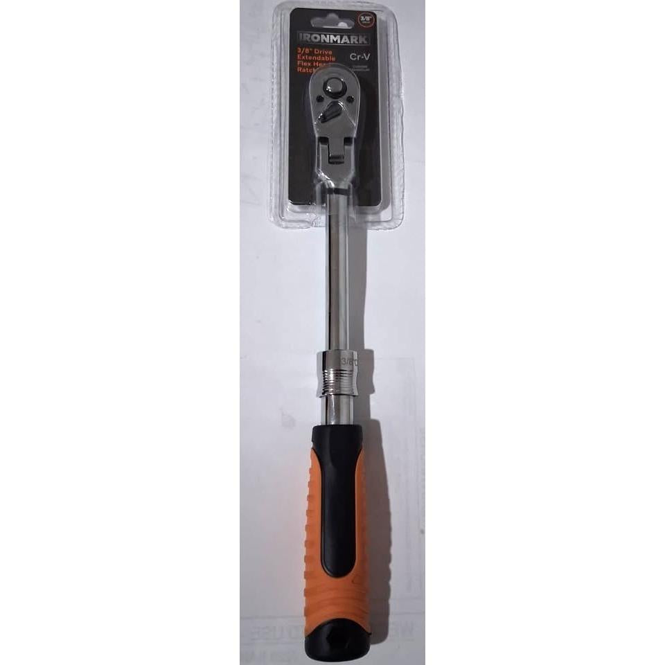 Carraca Extensible Cabeza Flexible 3/8" Iron Mark – Cr-V | 72 Dientes | 9.5"-13.5" | 180° Flex Head | Quick Release | Meets ANSI Standards