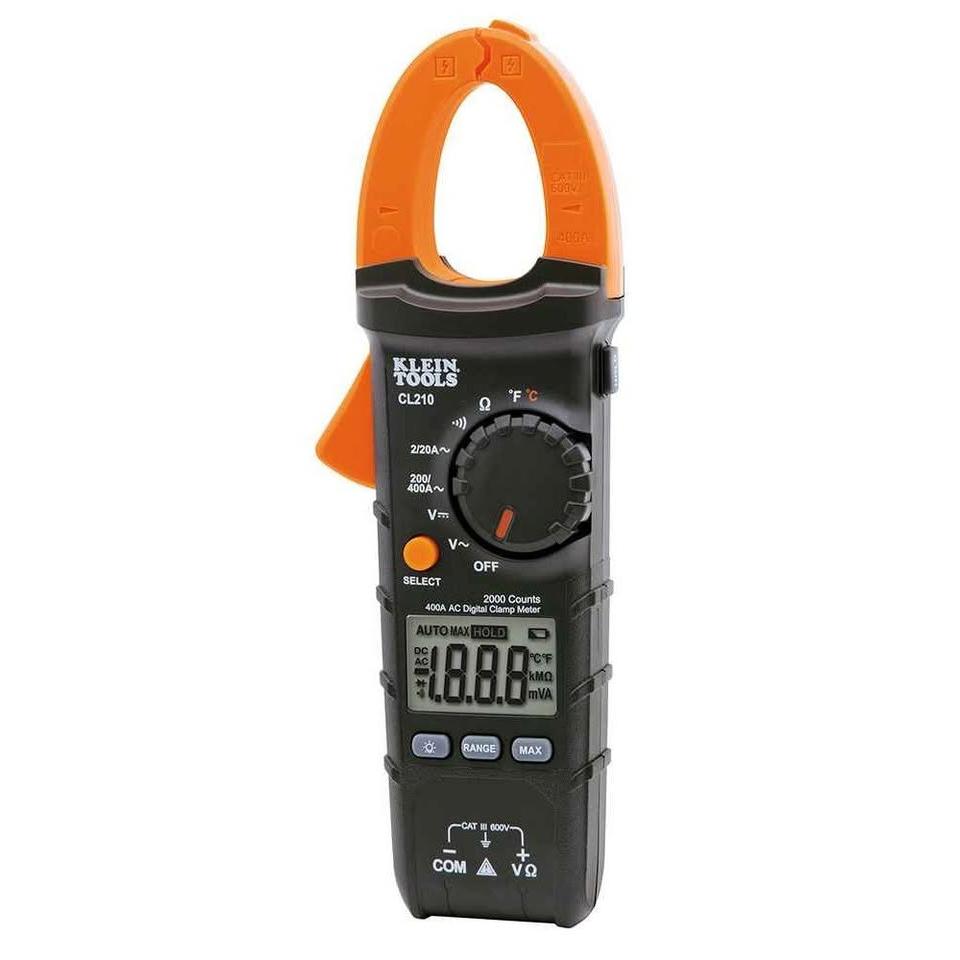 Klein Tools 400A AC Auto-Ranging Digital Clamp Meter – CAT III 600V with Temperature Probe (CL210A)