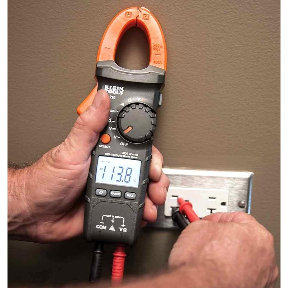 Klein Tools 400A AC Auto-Ranging Digital Clamp Meter – CAT III 600V with Temperature Probe (CL210A)