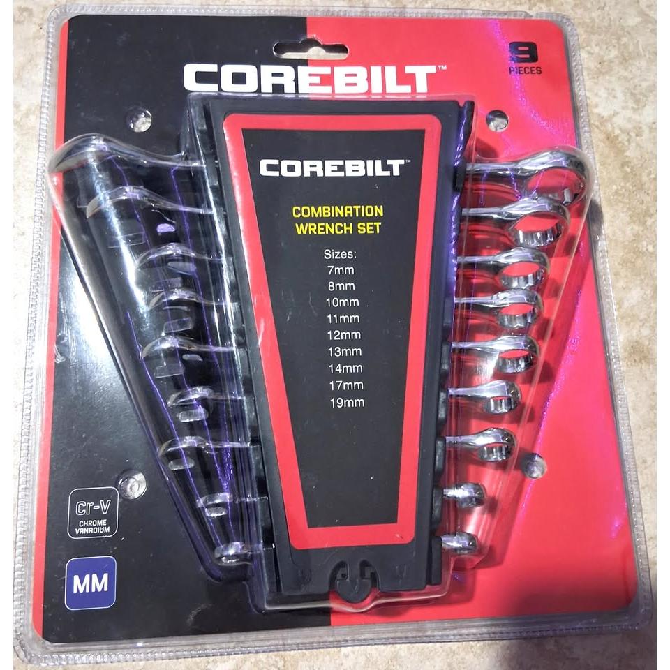 COREBILT Juego 9 Llaves Combinadas Métrico Cr-V Cromadas 7mm a 19mm