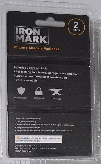 Iron Mark 2-Pack 2" Long Shackle Laminated Padlocks (2 Keys Per Lock)