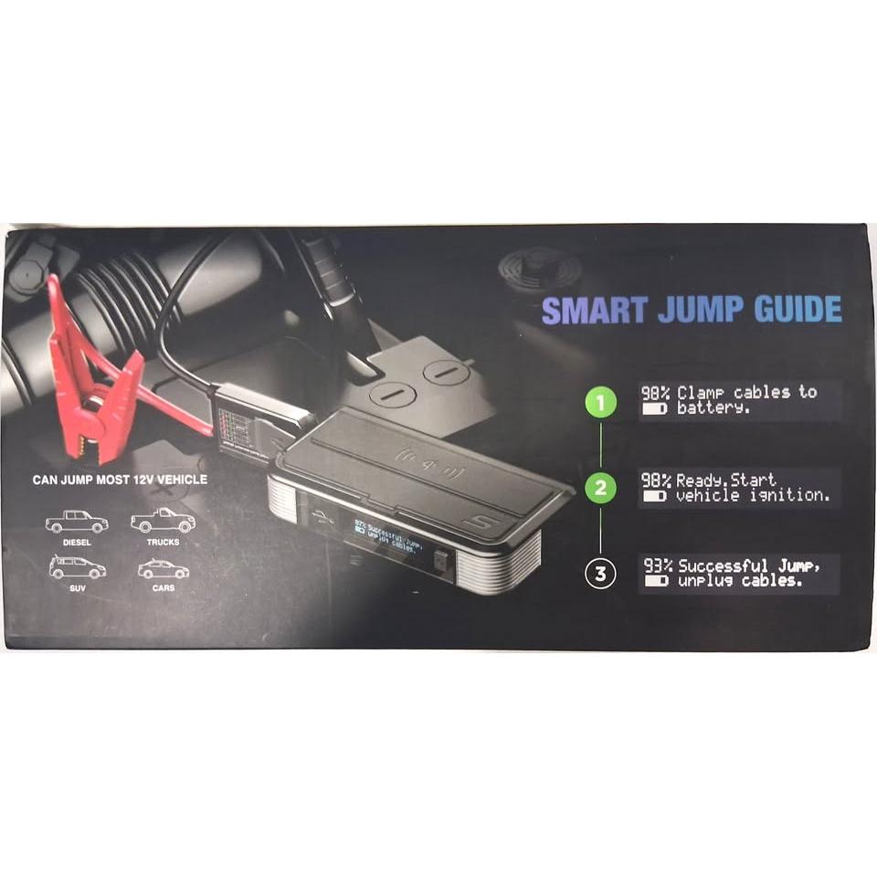 TYPE S Arrancador de Batería Inalámbrico 800A + Power Bank 8,000 mAh USB-C Qi 10W