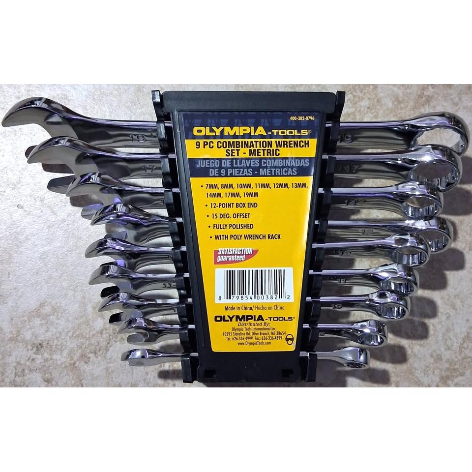 OLYMPIA TOOLS Juego 9 Llaves Combinadas Métrico Cr-V Pulidas 7mm a 19mm