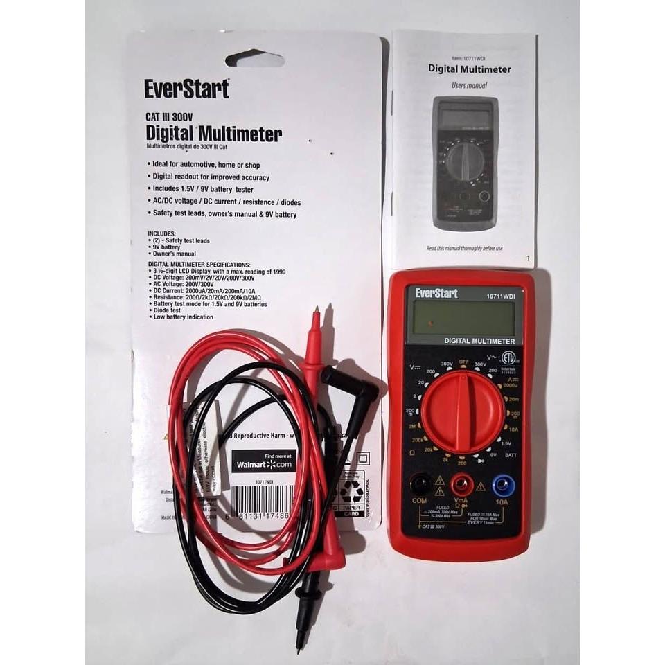 EverStart Digital Multimeter – CAT III 300V, AC/DC Voltage, Resistance & Diode Test (10711WDI)