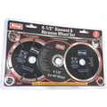 Set 3 Discos King 4-1/2" Diamante y Abrasivo – Corte Seco + Húmedo + Cut-Off | Concreto, Mampostería y Acero | 13,200 RPM
