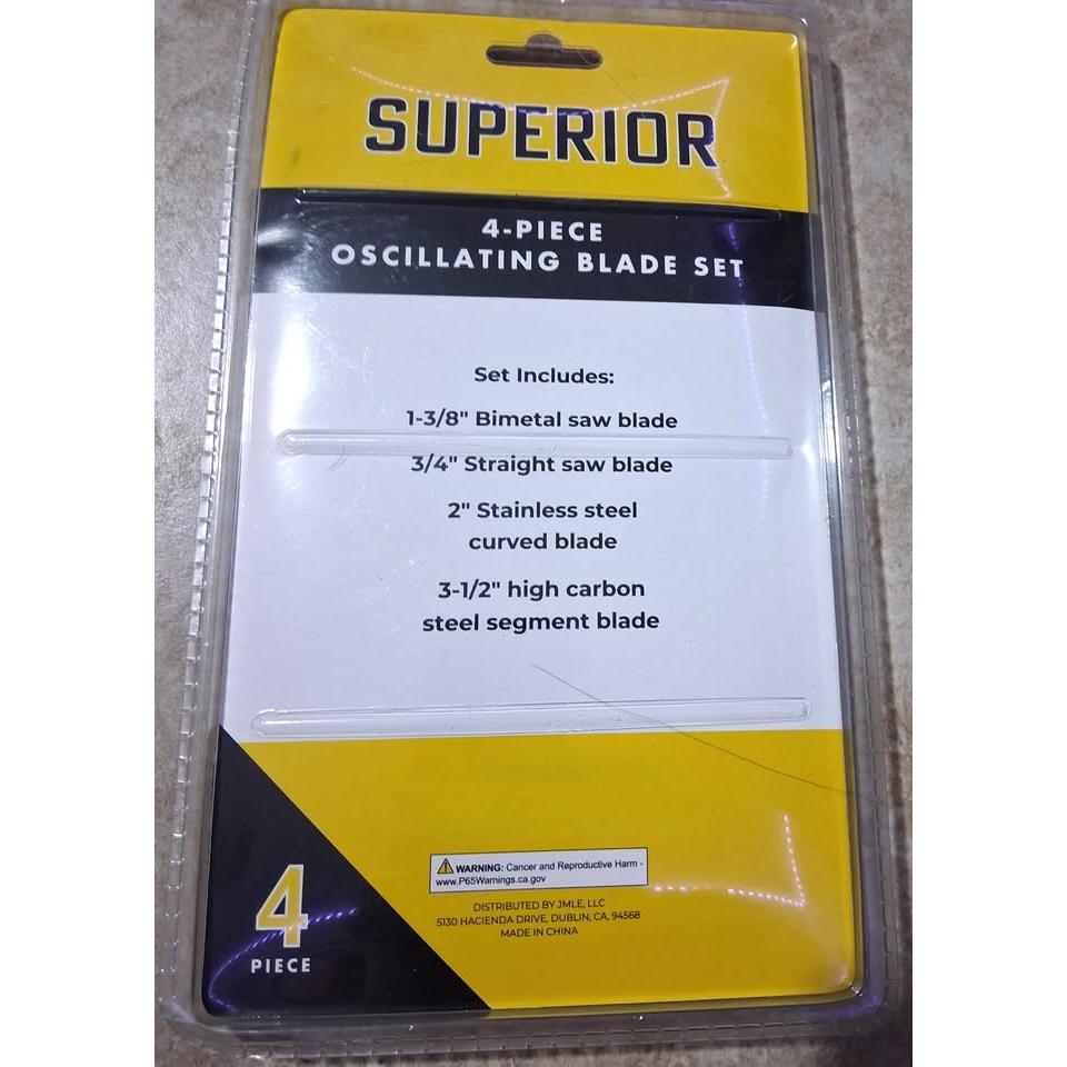 Set 4 Cuchillas Oscilantes Superior – Bimetal + Recta + Curva Acero Inox + Segmento Carbono | Madera, Metal y Plástico
