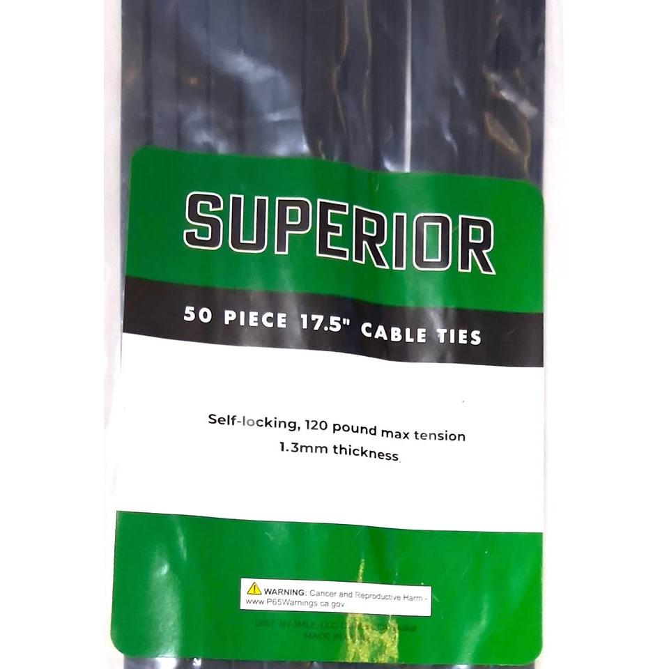 SUPERIOR 50 Piezas Bridas Eléctricas 17.5" XL Self-Locking 120 lb 1.3mm Negro UV Resistant