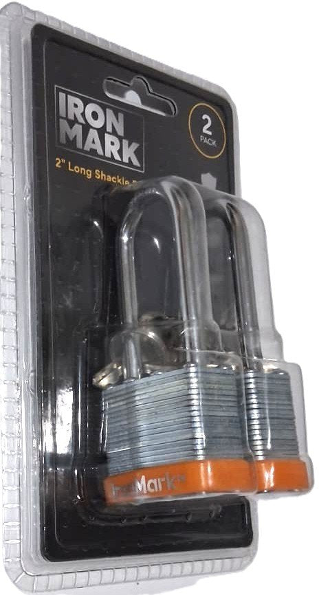 Iron Mark 2-Pack 2" Long Shackle Laminated Padlocks (2 Keys Per Lock)