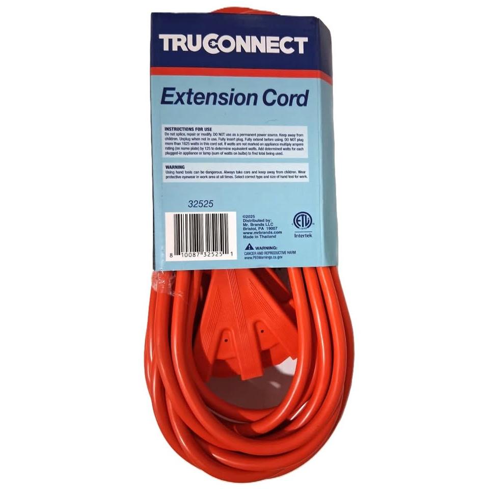 TruConnect 25 ft Indoor/Outdoor Extension Cord – 16/3, Triple Outlet (32525)