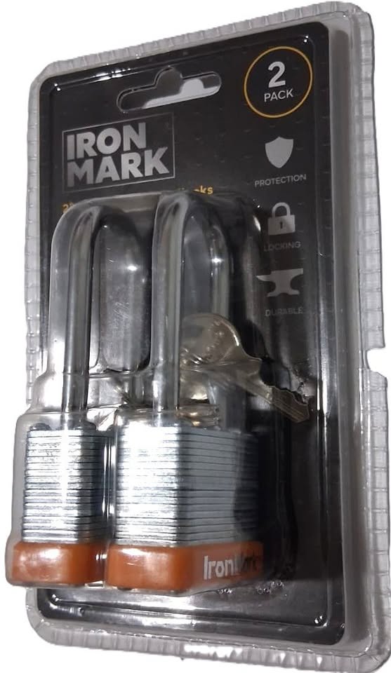 Iron Mark 2-Pack 2" Long Shackle Laminated Padlocks (2 Keys Per Lock)
