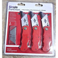 SIMPLE FUNCTION Set 3 Navajas Plegables Utility con 10 Cuchillas Push-Button Locking Rojo
