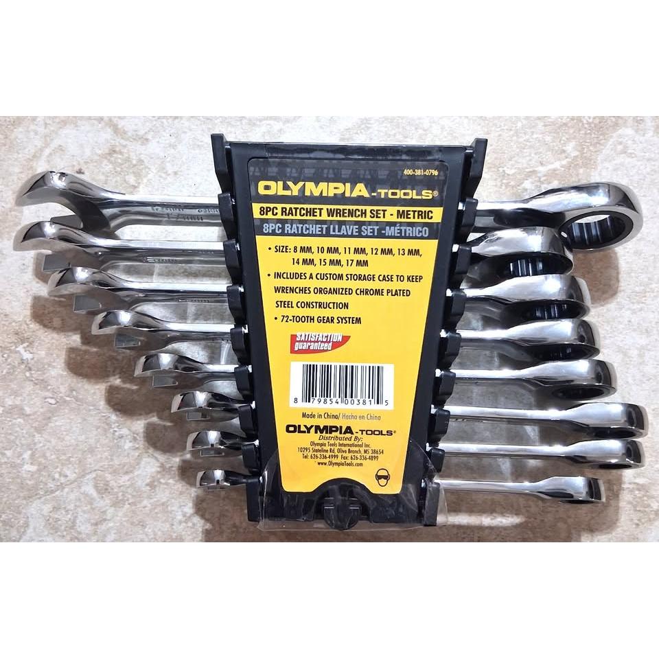 OLYMPIA TOOLS Juego de 8 Llaves Combinadas con Ratchet Métrico