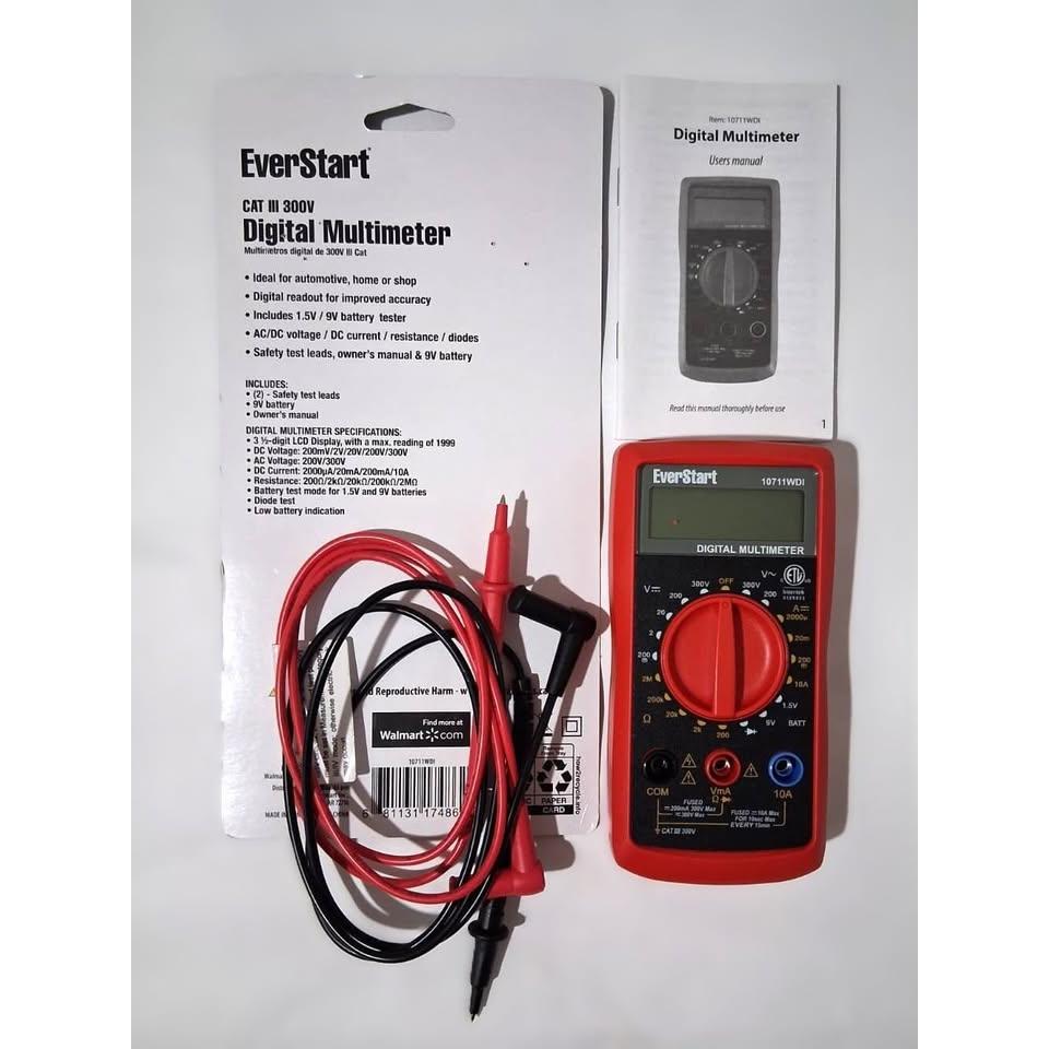 EverStart Digital Multimeter – CAT III 300V, AC/DC Voltage, Resistance & Diode Test (10711WDI)