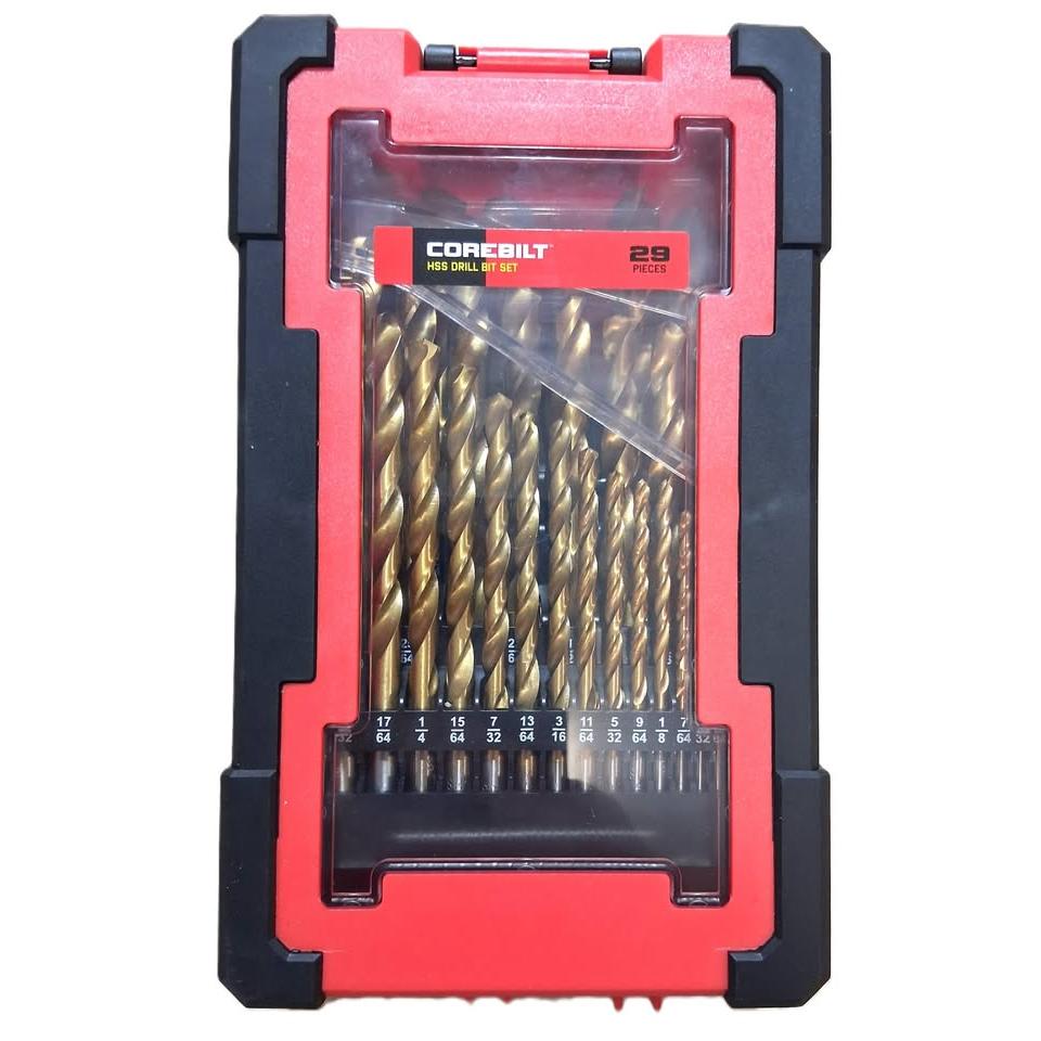 Set 29 Brocas HSS Corebilt – Acero Alta Velocidad | Tallas Imperiales 1/16"-1/2" | Estuche Rojo Incluido
