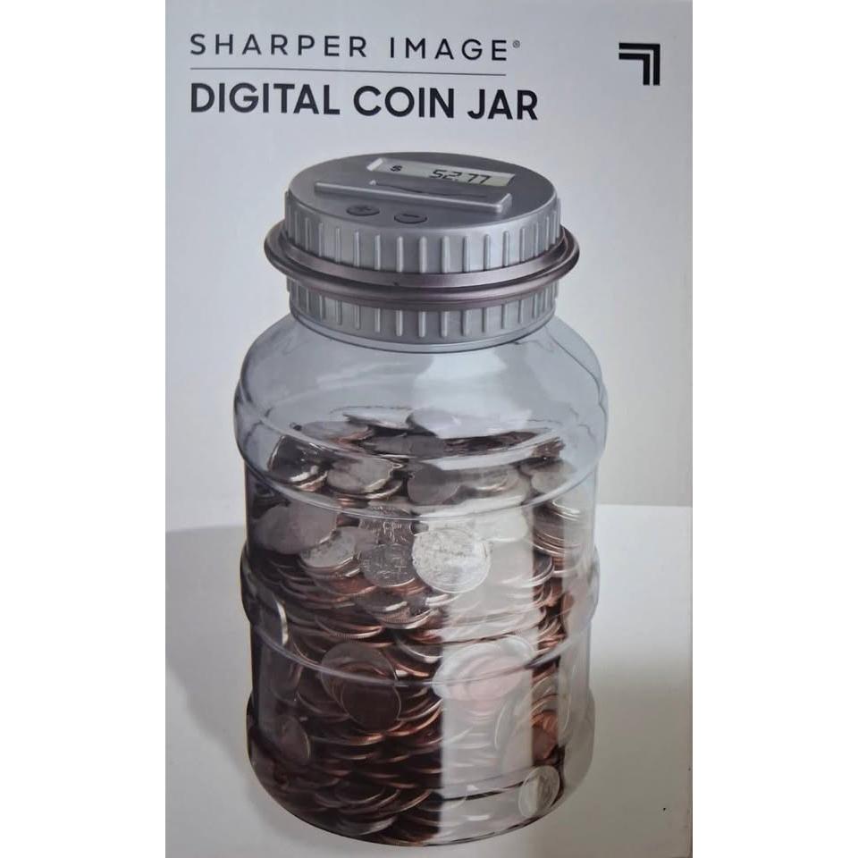 Sharper Image Digital Coin Jar – Automatic Counting Money Jar with LCD