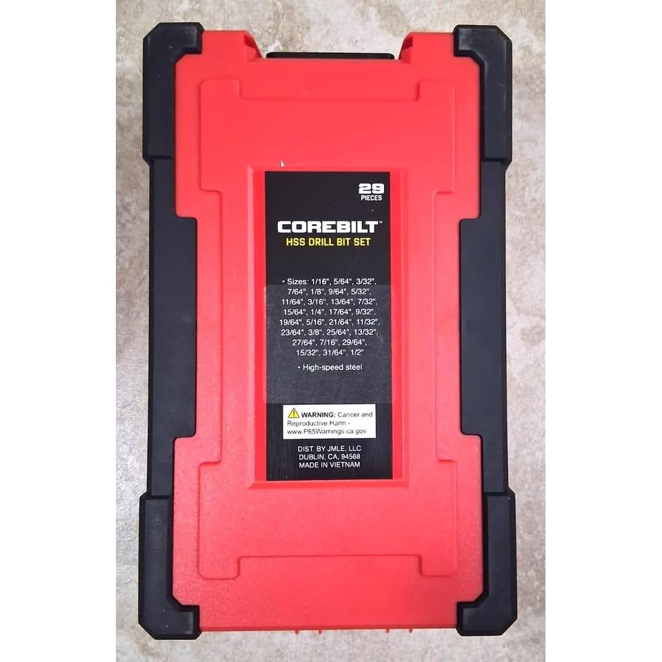 Set 29 Brocas HSS Corebilt – Acero Alta Velocidad | Tallas Imperiales 1/16"-1/2" | Estuche Rojo Incluido
